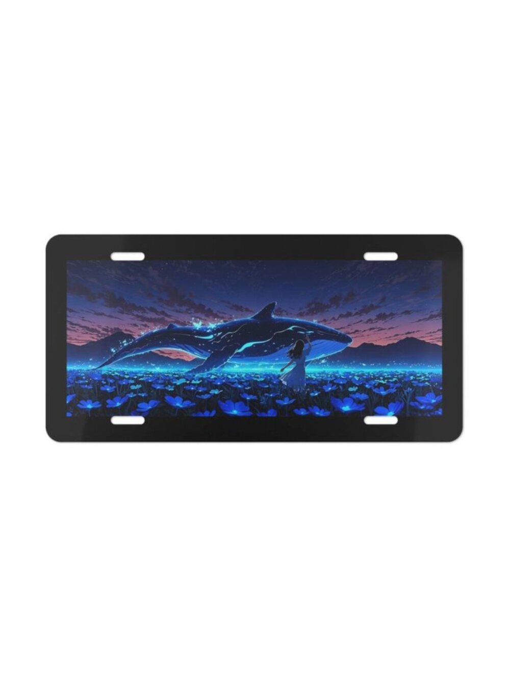 Whale Vanity Plate - Illuminated Blue Floral Art, Car Decoration, License Plate